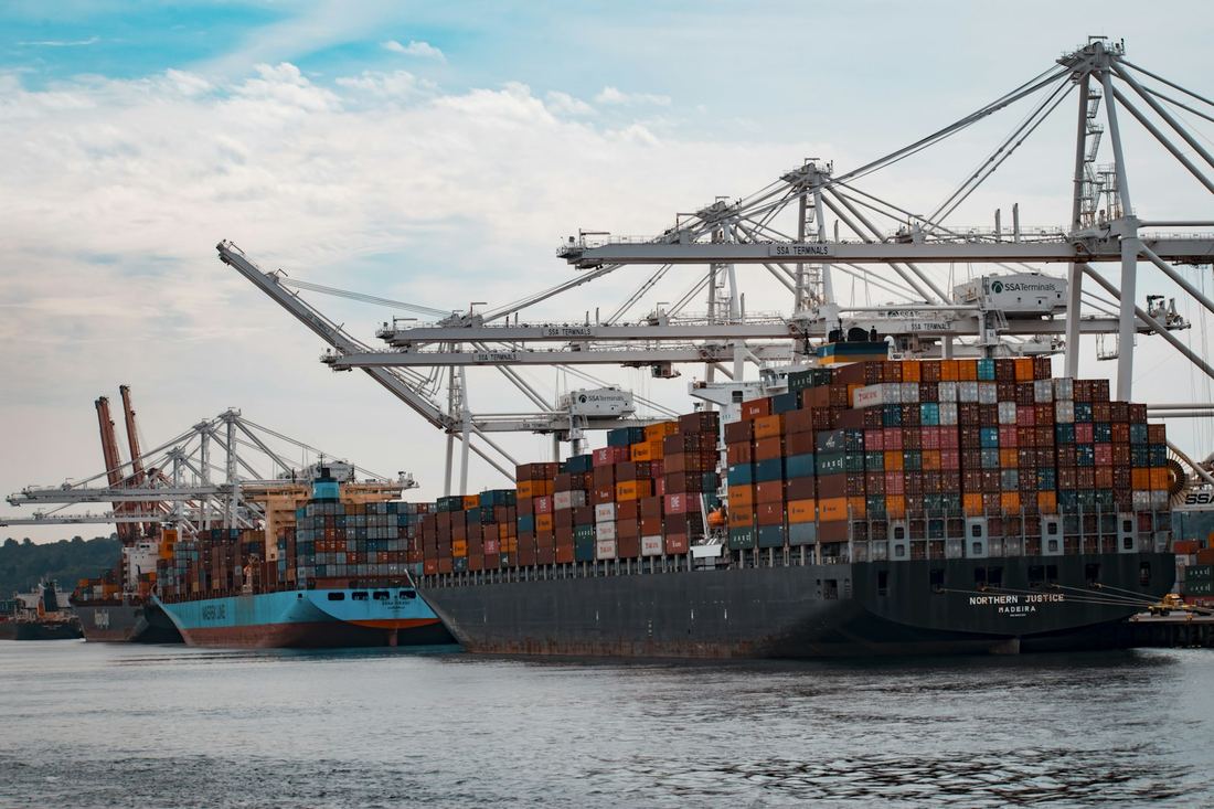 Container ship alongside a port quay